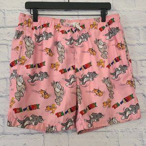 Pink Tom and Jerry Swim Trunks Mens Large Cat Mouse *read